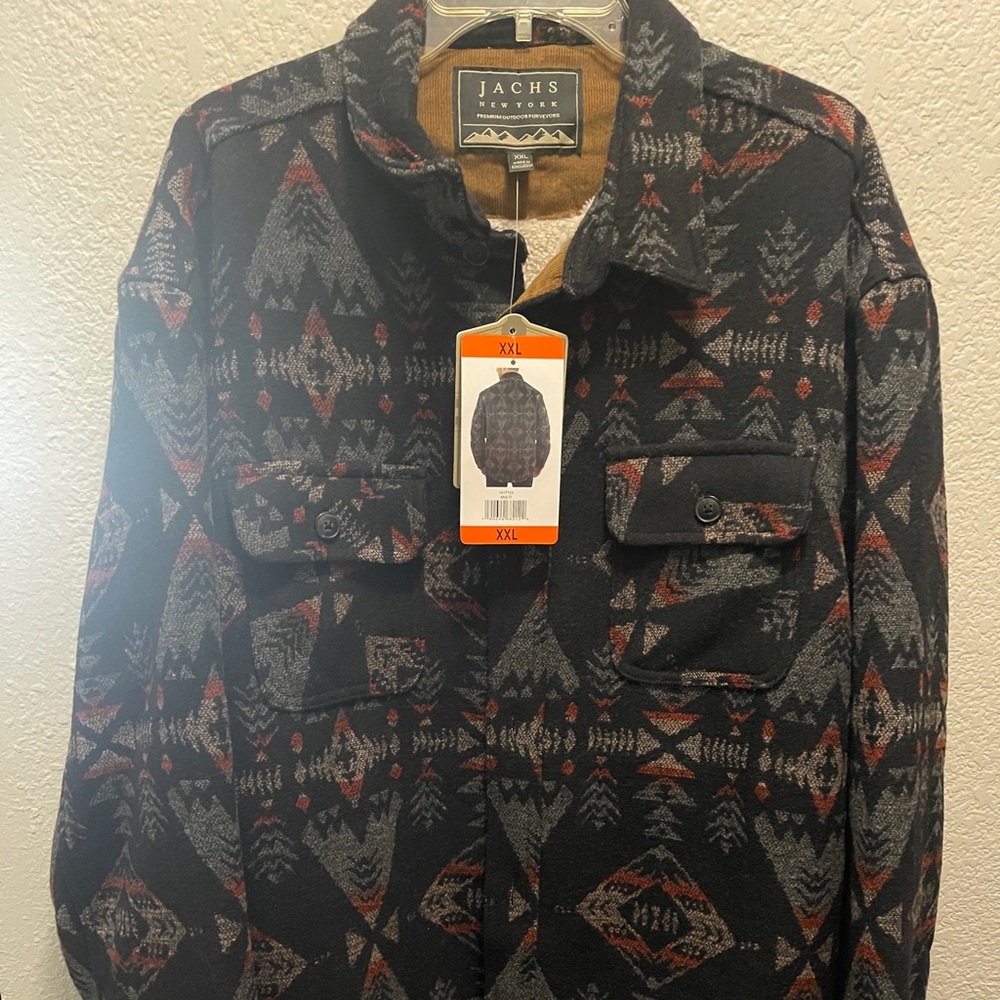 Jachs Men's Black and Gray Patterned Shirt Jacket